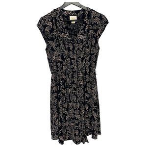 Maeve Elephant Black Tan Surplice Faux Wrap Short Sleeve Dress Small